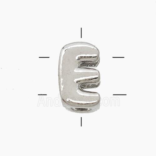 Copper Letter-E Beads 2holes Platinum Plated