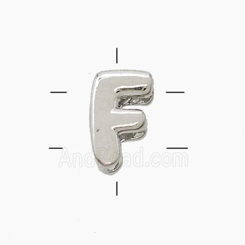 Copper Letter-F Beads 2holes Platinum Plated