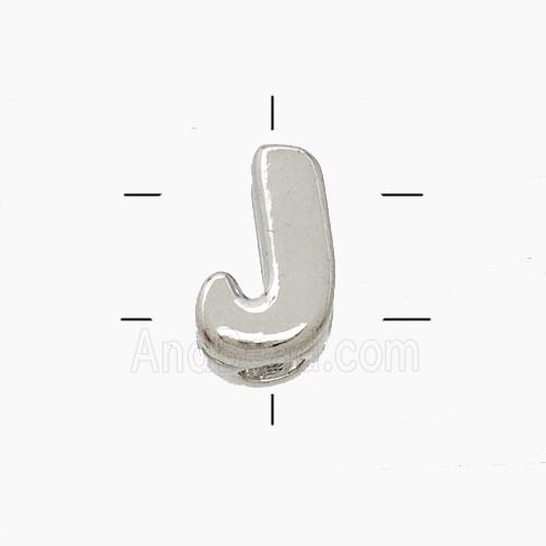 Copper Letter-J Beads 2holes Platinum Plated