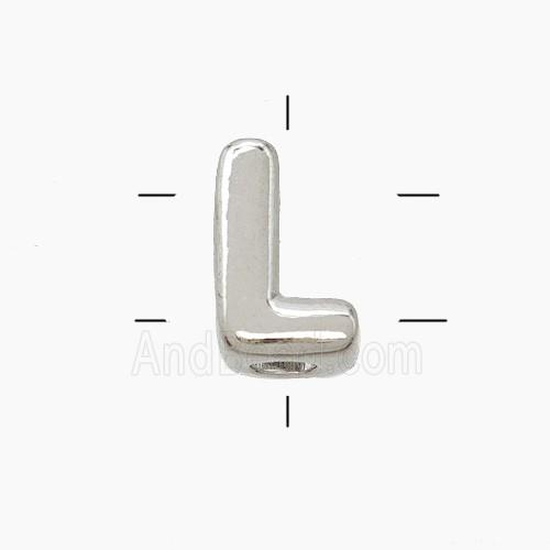 Copper Letter-L Beads 2holes Platinum Plated