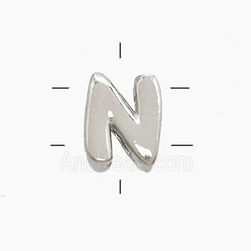 Copper Letter-N Beads 2holes Platinum Plated