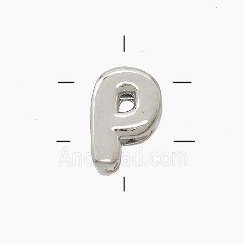 Copper Letter-P Beads 2holes Platinum Plated