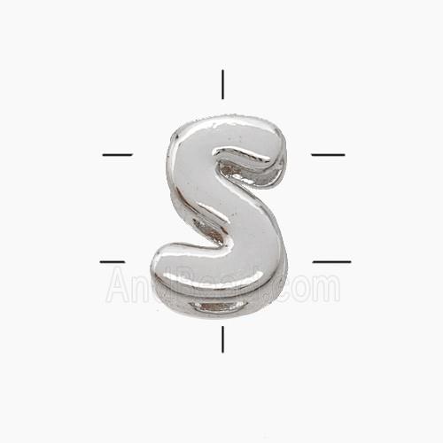 Copper Letter-S Beads 2holes Platinum Plated