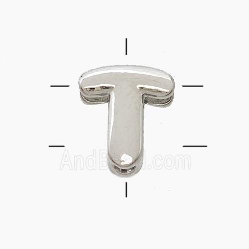 Copper Letter-T Beads 2holes Platinum Plated