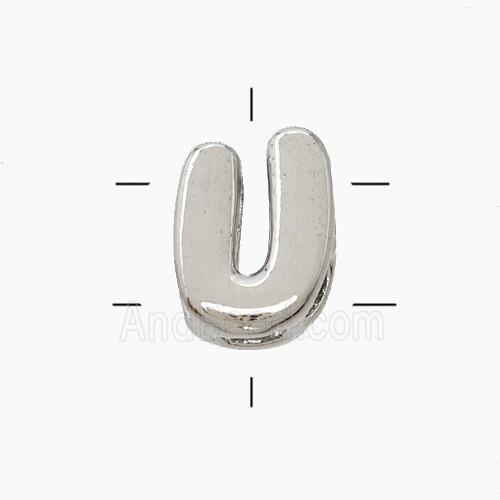 Copper Letter-U Beads 2holes Platinum Plated