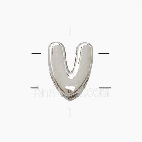 Copper Letter-V Beads 2holes Platinum Plated