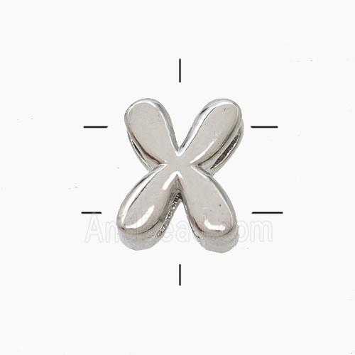 Copper Letter-X Beads 2holes Platinum Plated