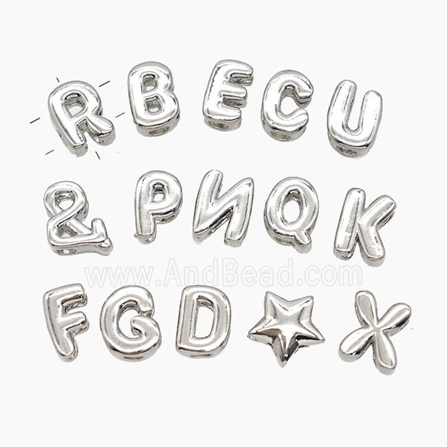 Copper Letter Beads 2holes Platinum Plated Mix Alphabet
