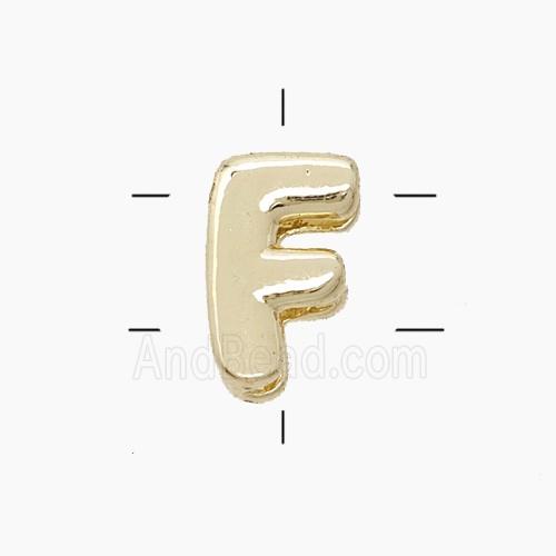 Copper Letter-F Beads 2holes Gold Plated