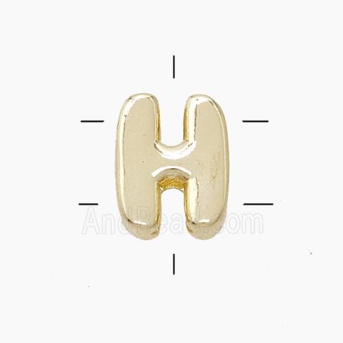 Copper Letter-H Beads 2holes Gold Plated