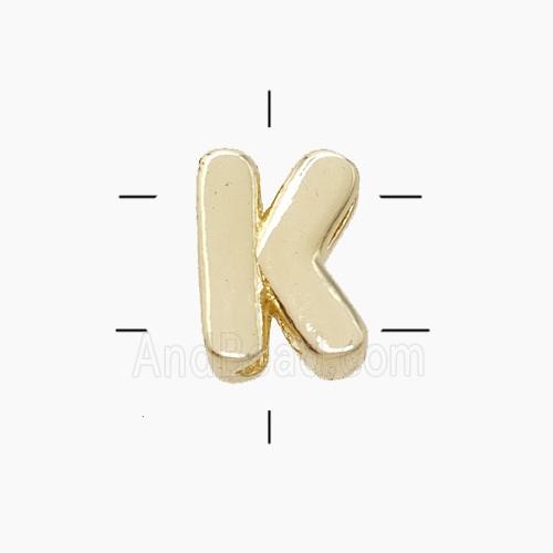 Copper Letter-K Beads 2holes Gold Plated