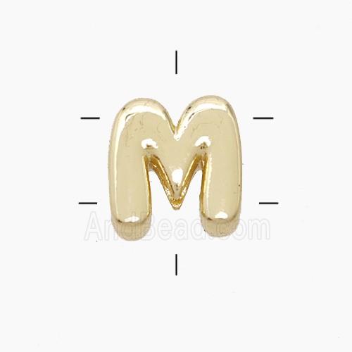 Copper Letter-M Beads 2holes Gold Plated
