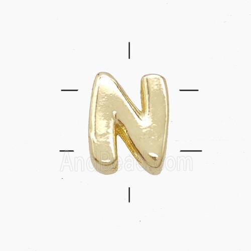 Copper Letter-N Beads 2holes Gold Plated