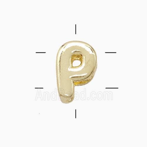Copper Letter-P Beads 2holes Gold Plated