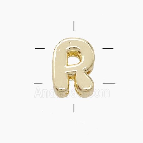 Copper Letter-R Beads 2holes Gold Plated