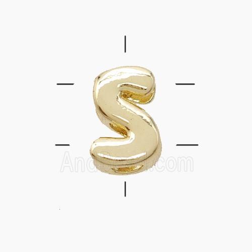 Copper Letter-S Beads 2holes Gold Plated