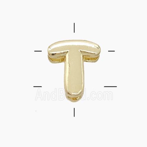 Copper Letter-T Beads 2holes Gold Plated