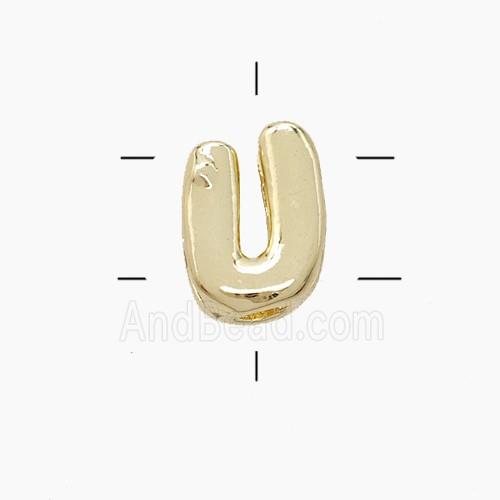 Copper Letter-U Beads 2holes Gold Plated