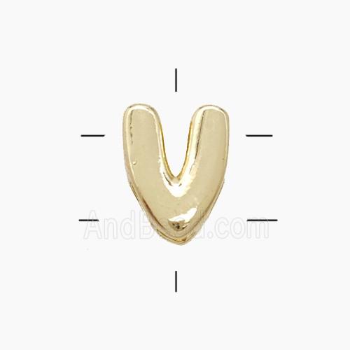 Copper Letter-V Beads 2holes Gold Plated