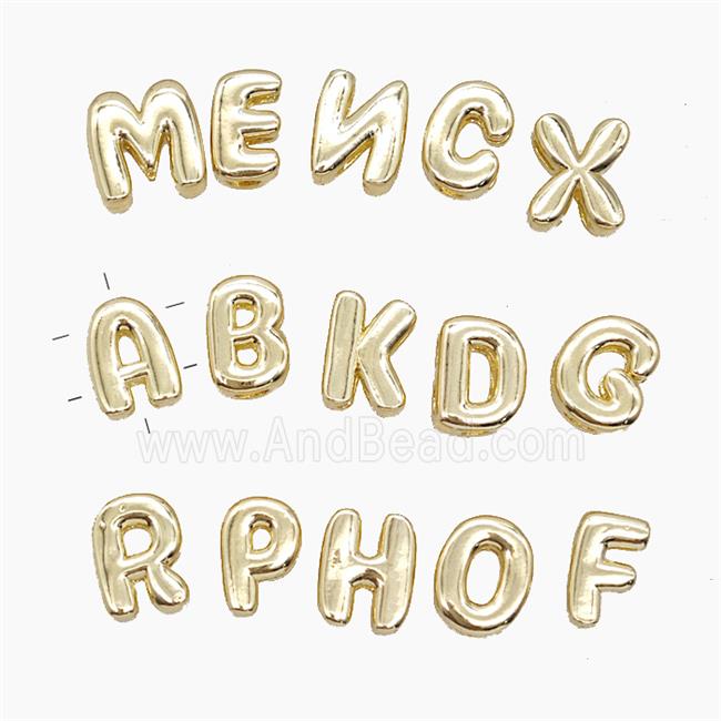 Copper Alphabets Beads 2holes Mix Letters Gold Plated