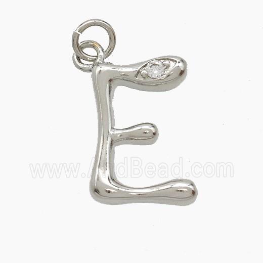Copper Letter-E Pendant Pave Zirconia Platinum Plated