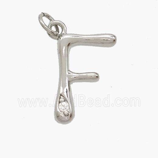Copper Letter-F Pendant Pave Zirconia Platinum Plated