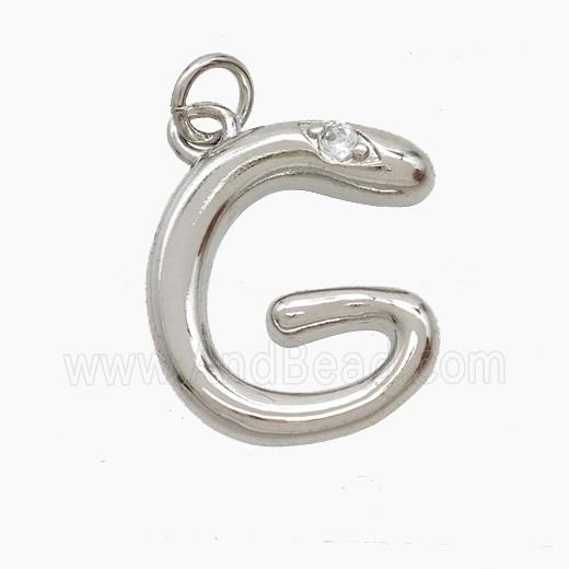 Copper Letter-G Pendant Pave Zirconia Platinum Plated