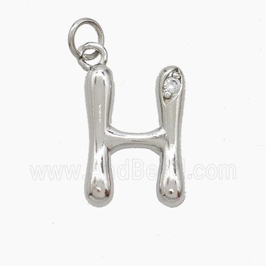 Copper Letter-H Pendant Pave Zirconia Platinum Plated