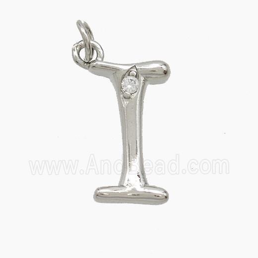 Copper Letter-I Pendant Pave Zirconia Platinum Plated