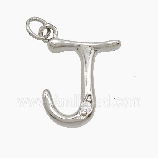 Copper Letter-J Pendant Pave Zirconia Platinum Plated