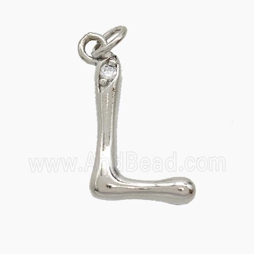 Copper Letter-L Pendant Pave Zirconia Platinum Plated