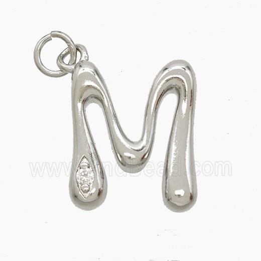 Copper Letter-M Pendant Pave Zirconia Platinum Plated