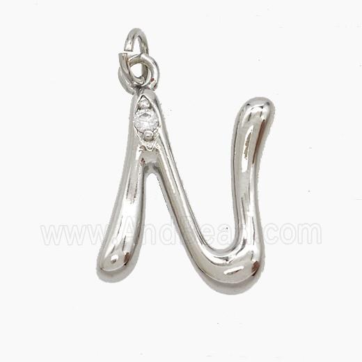 Copper Letter-N Pendant Pave Zirconia Platinum Plated