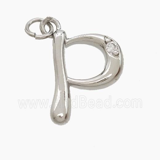 Copper Letter-P Pendant Pave Zirconia Platinum Plated