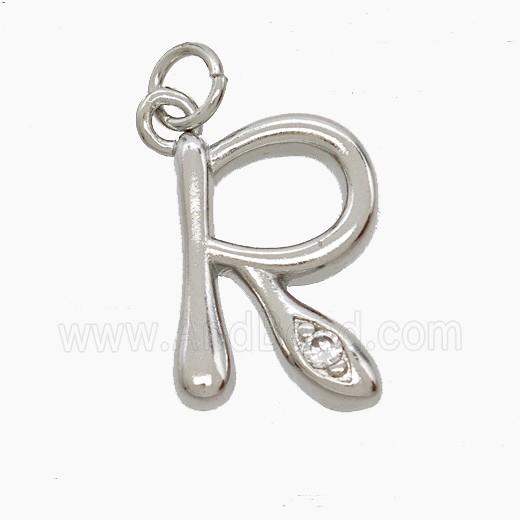 Copper Letter-R Pendant Pave Zirconia Platinum Plated