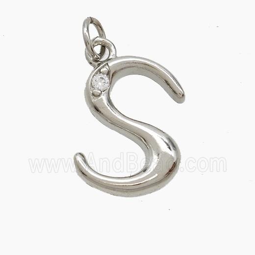 Copper Letter-S Pendant Pave Zirconia Platinum Plated