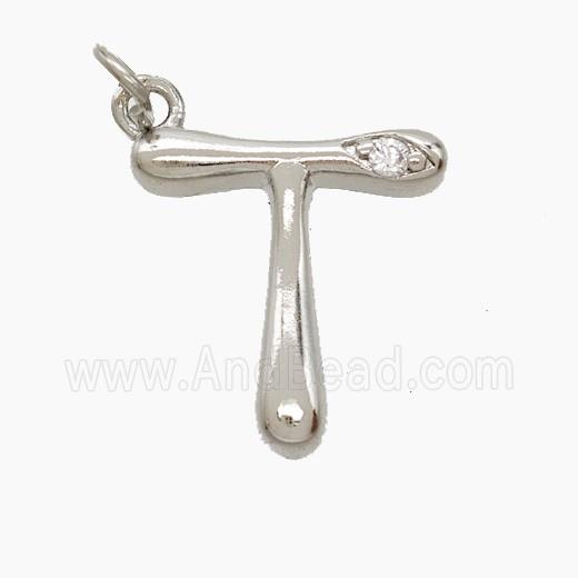 Copper Letter-T Pendant Pave Zirconia Platinum Plated