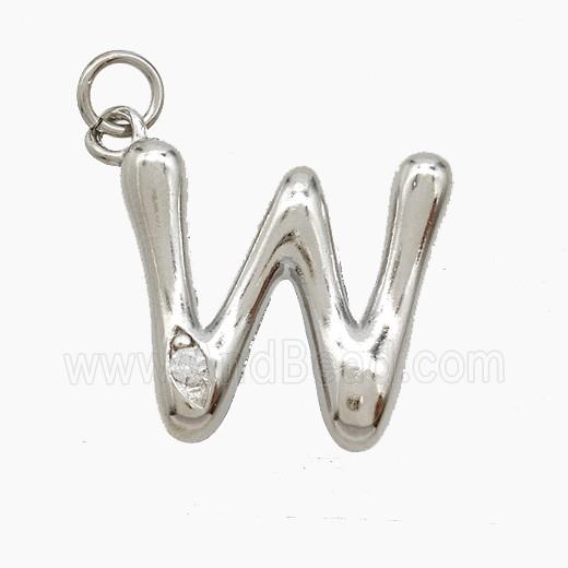 Copper Letter-W Pendant Pave Zirconia Platinum Plated