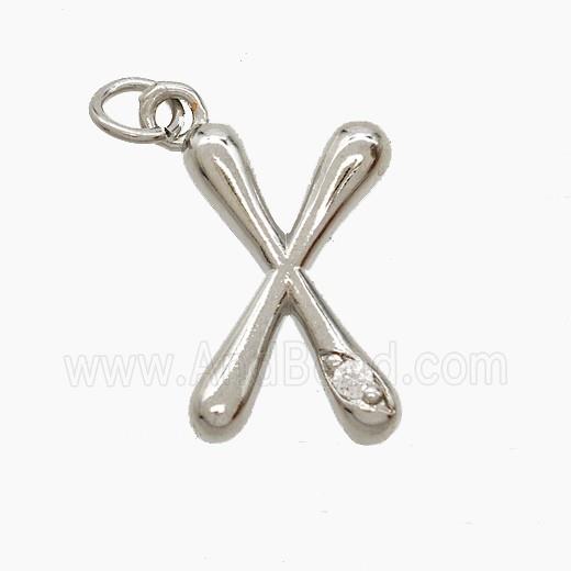 Copper Letter-X Pendant Pave Zirconia Platinum Plated