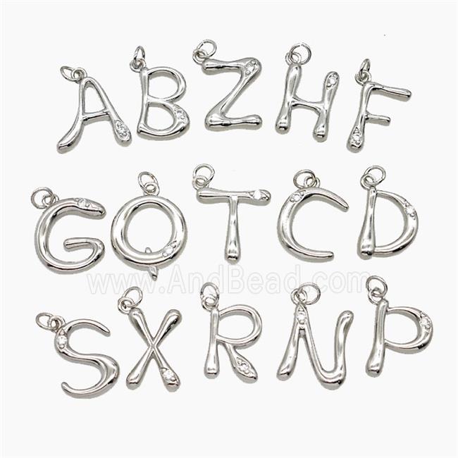 Copper letter Pendant Pave Zircon, Platinum Plated