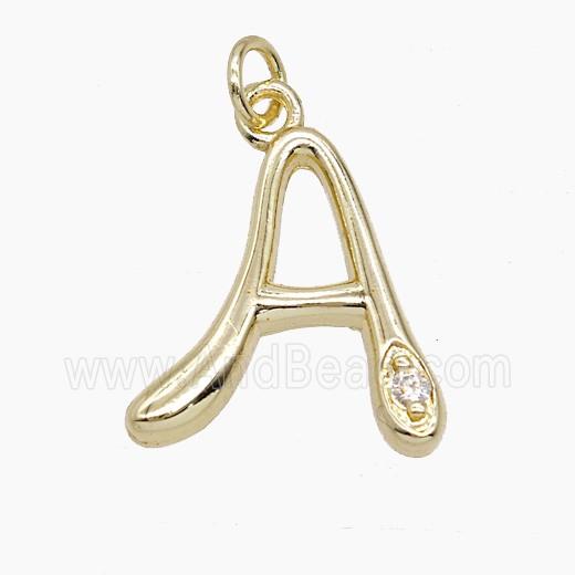 Copper Letter-A Pendant Pave Zirconia Gold Plated