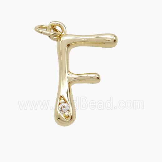 Copper Letter-F Pendant Pave Zirconia Gold Plated