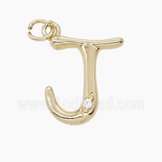 Copper Letter-J Pendant Pave Zirconia Gold Plated