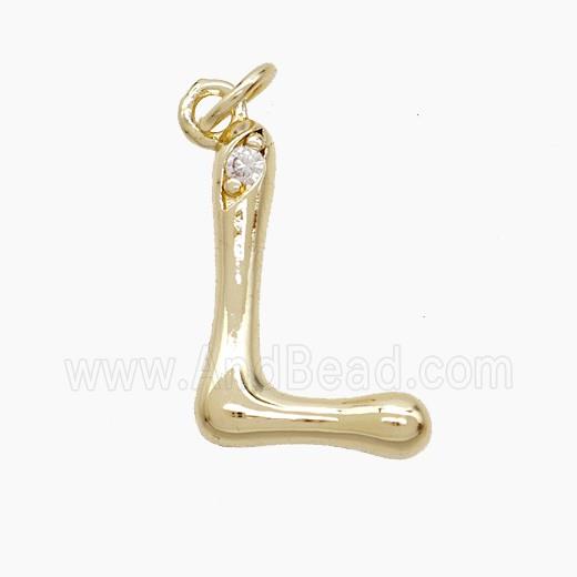 Copper Letter-L Pendant Pave Zirconia Gold Plated