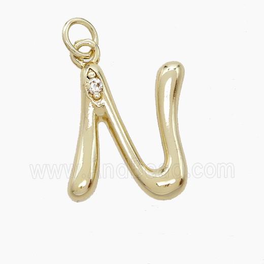 Copper Letter-N Pendant Pave Zirconia Gold Plated