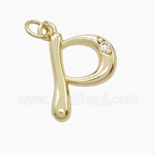 Copper Letter-P Pendant Pave Zirconia Gold Plated