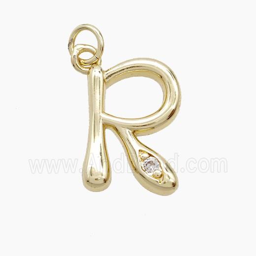 Copper Letter-R Pendant Pave Zirconia Gold Plated