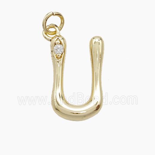 Copper Letter-U Pendant Pave Zirconia Gold Plated