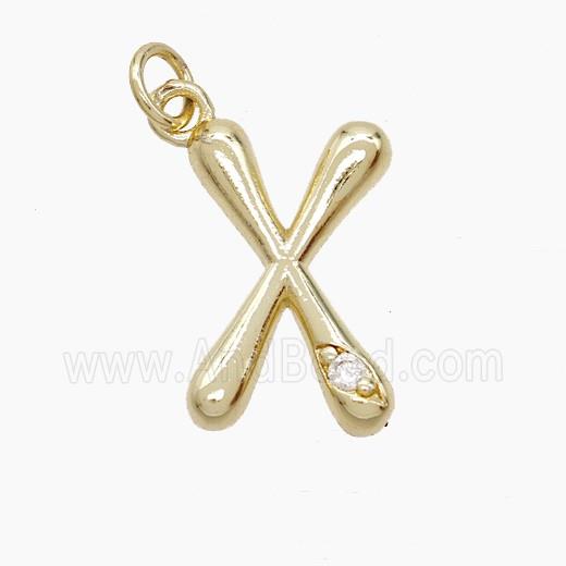 Copper Letter-X Pendant Pave Zirconia Gold Plated