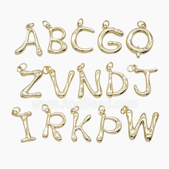Copper letter Pendant Pave Zircon, Gold Plated